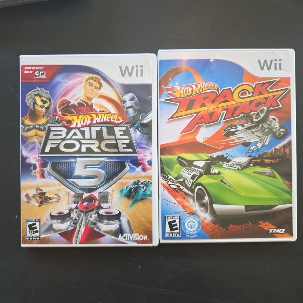 Hot Wheels Battle Force 5 and Track Attack Nintendo Wii Game Bundle CIB Lot
